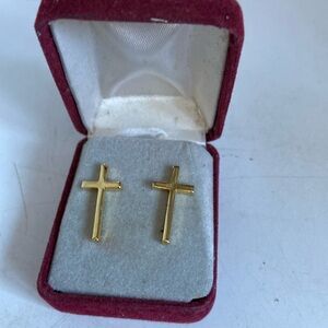Earrings gold colored crosses for pierced ears no marks on them